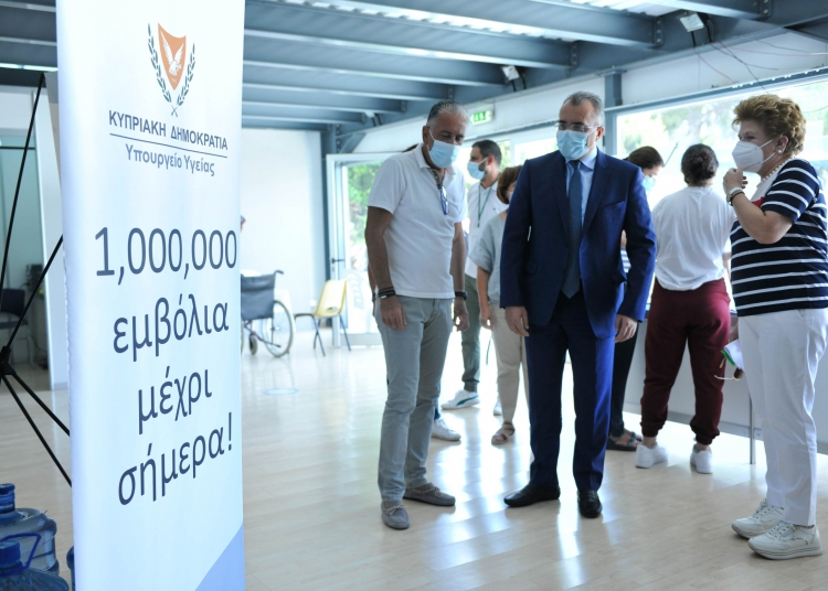 Minister of Health - State Exhibition Vaccination Center State Exhibition, Nicosia, Cyprus The Minister of Health Mr. Michalis Hadjipandella at the Vaccination Center at the State Exhibition (Center B '), on the occasion of the completion of one million vaccinations against COVID-19. // Health Minister - State Fair Vaccination Center State Fair, Lefkosia, Cyprus The Minister of Health, Mr Michalis Hadjipantela, at the State Fair Vaccination Center, on the occasion of the completion of one million vaccinations against COVID-19.